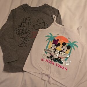 Disney Kids Mickey and Minnie Gray Long Sleeve and White Tank Top NWOT